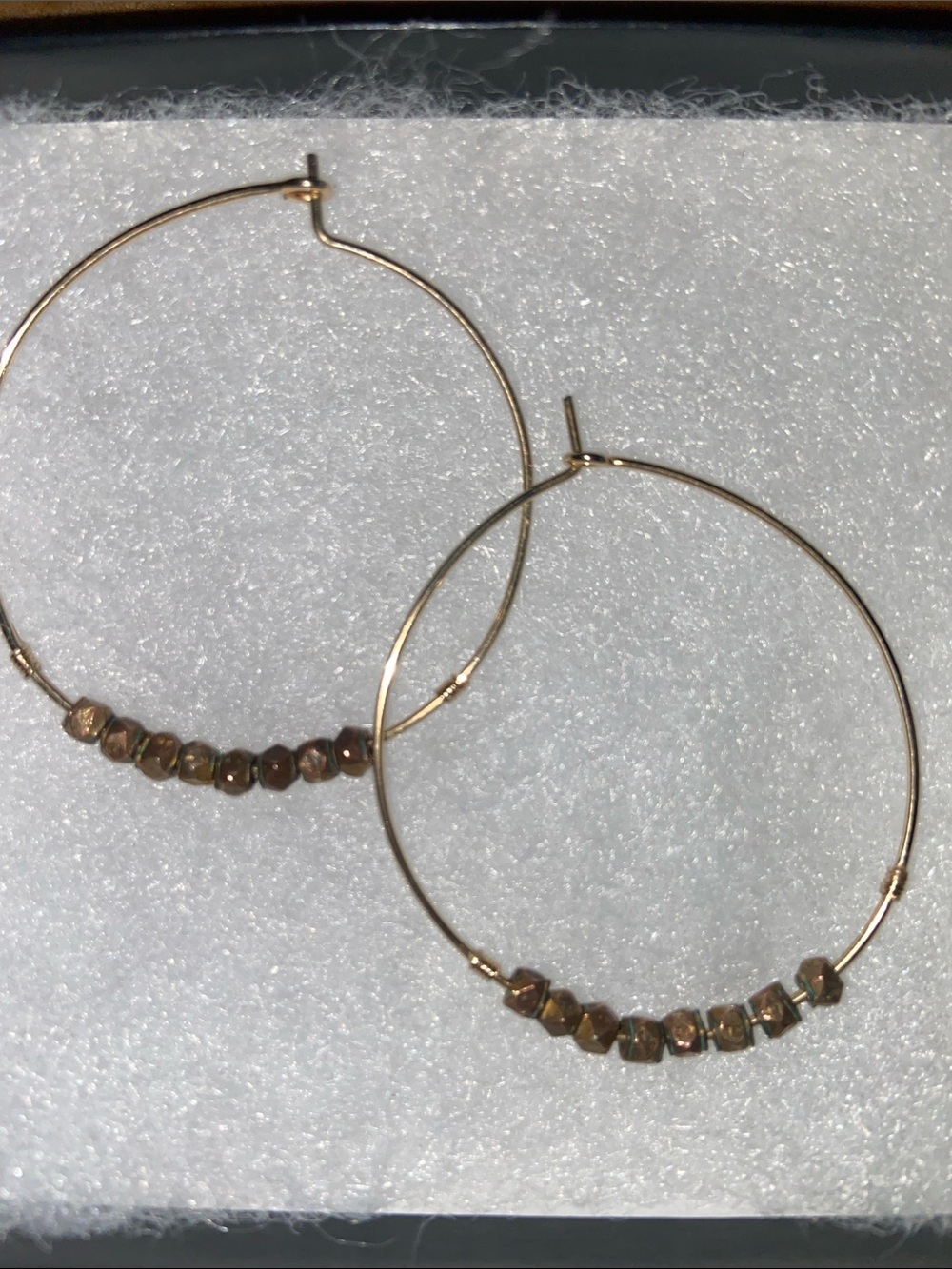 Nashelle Brass Gold Wire Nugget Beaded Hoop Earrings Large Hoops Nuggets